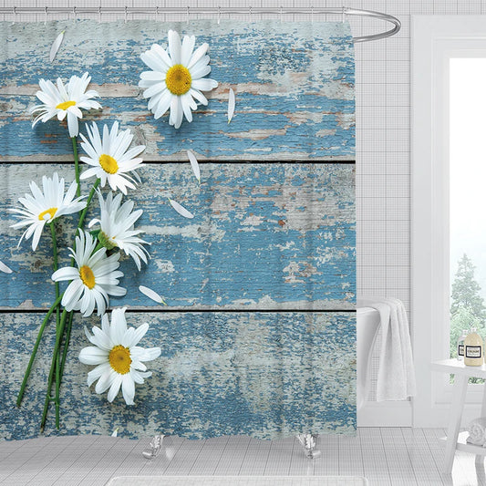 1/4pcs Daisy Floral Shower Curtain Set Printed Bathroom Curtain Spring & Summer Flowers Bath Curtain Durable Bathroom Decoration
